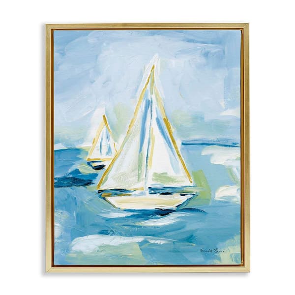 Stupell Industries Setting Sail on Sea by Farida Zaman Gold Floater Frame Typography Graphic Art Print 31 in. x 25 in.