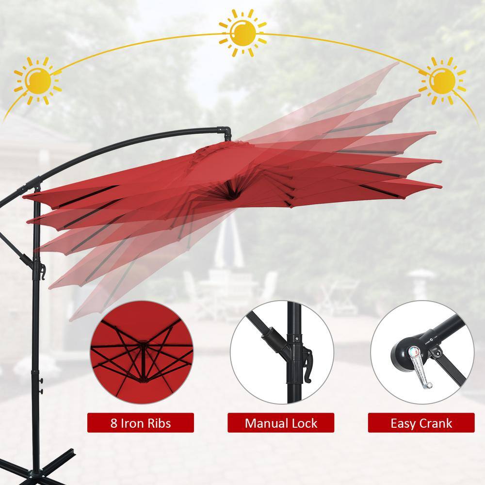 10ft Red Cantilever Patio Umbrella with Steel Frame