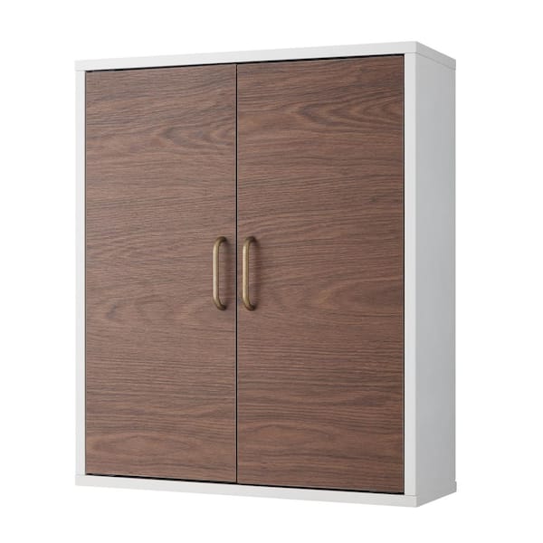 Teamson Home Tyler 20 in. W x 7.08 in. L x 24 in. H Modern Wooden Wall Cabinet in Walnut and White