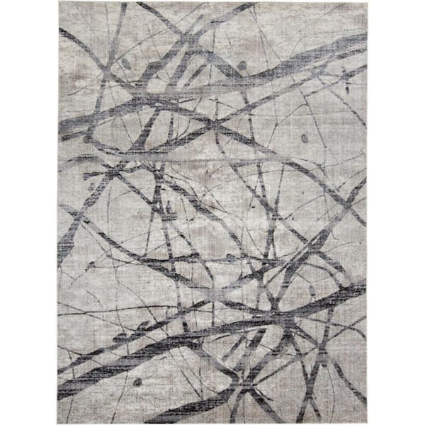 HomeRoots 8 X 10 Gray, Ivory Abstract Area Rug