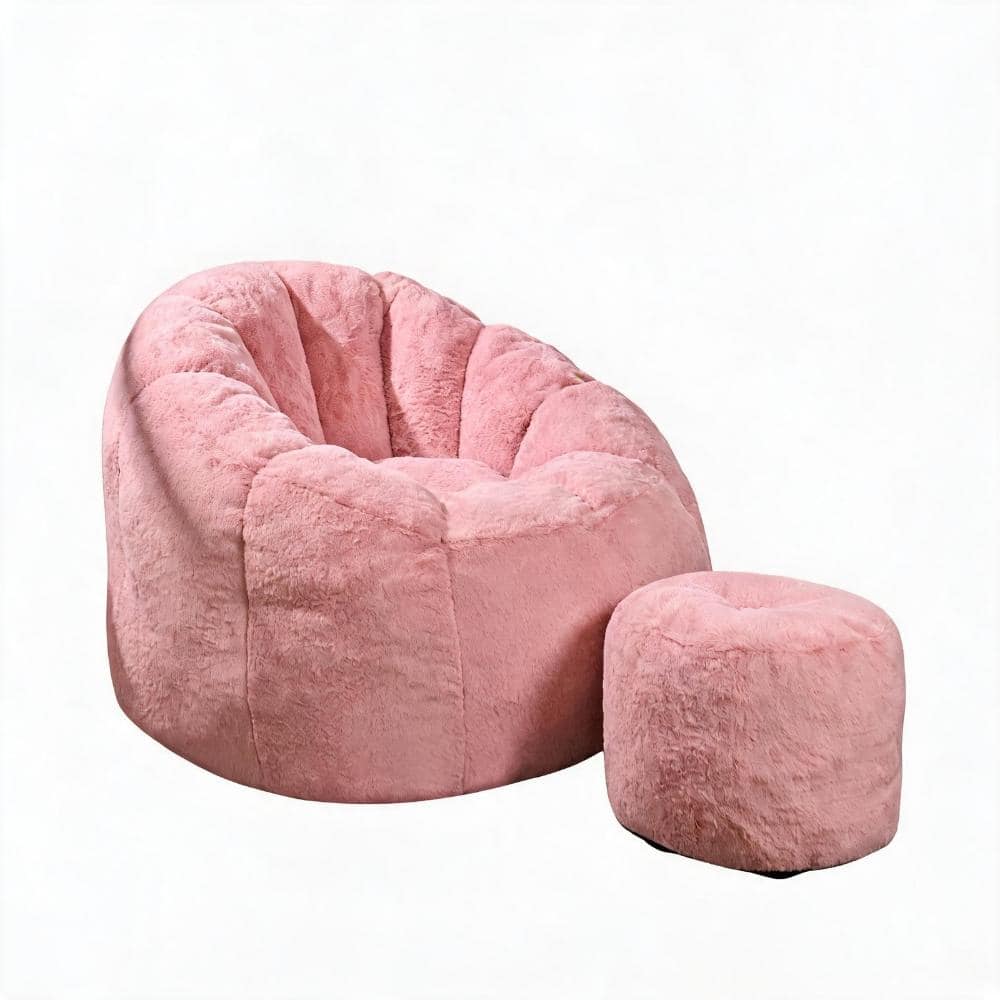 Giant Bean Bag Chair 41.4 in. Pink Faux Fur Oversized Shell-Shaped Lazy Sofa with Foam Filler