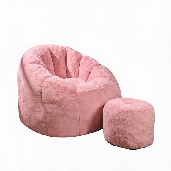 Giant Bean Bag Chair 41.4 in. Pink Faux Fur Oversized Shell-Shaped Lazy Sofa with Foam Filler