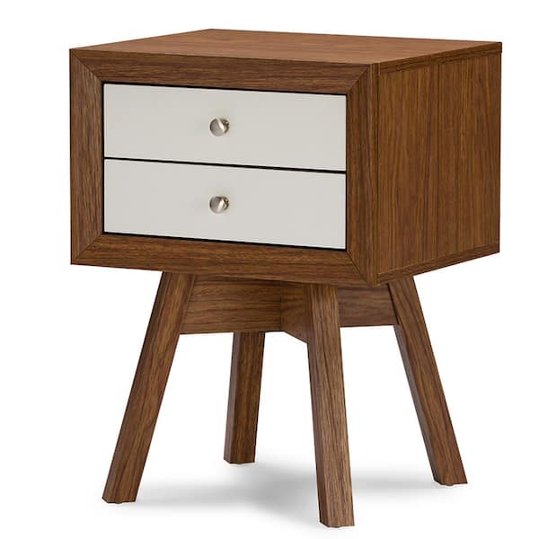 Baxton Studio Warwick Two-tone Walnut and White Modern Accent Table and Nightstand