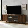 Welwick Designs 70 In. Dark Walnut Wood And Glass Modern Herringbone TV ...