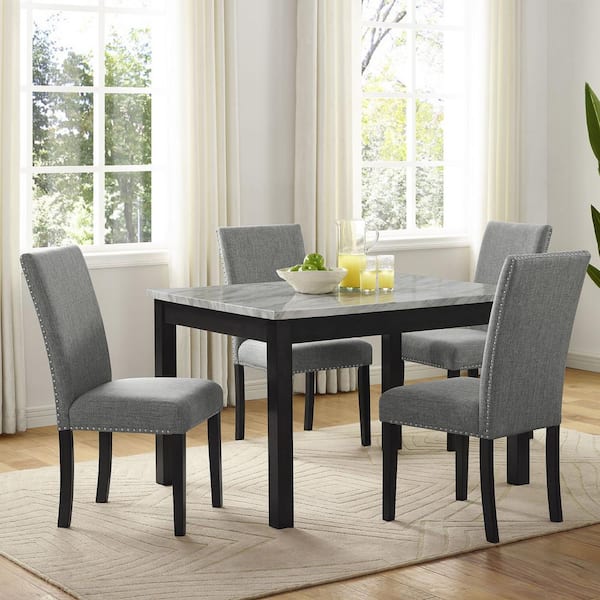 Brushed Brown Gray Dining Table Set, Gray Dining Room Table With White Chairs