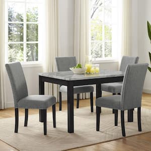 Misner 5-Piece Faux Marble White and Brushed Brown Gray Dining Table Set