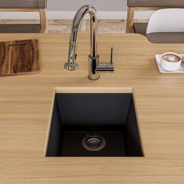 Alfi Brand AB1720UM-BLA Black 17 Undermount Rectangular Granite Composite Kitchen Prep Sink