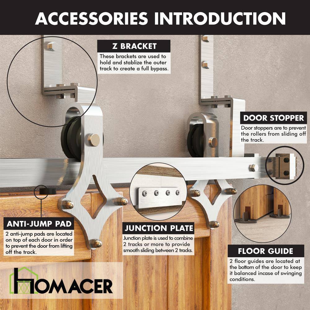 Brushed Nickel Double Track Diamond Bypass Sliding Barn Door Hardware Kit