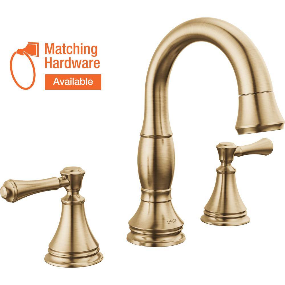 Delta Cassidy 8 In Widespread Double Handle Bathroom Faucet With Pull Down Spout In Champagne 8046