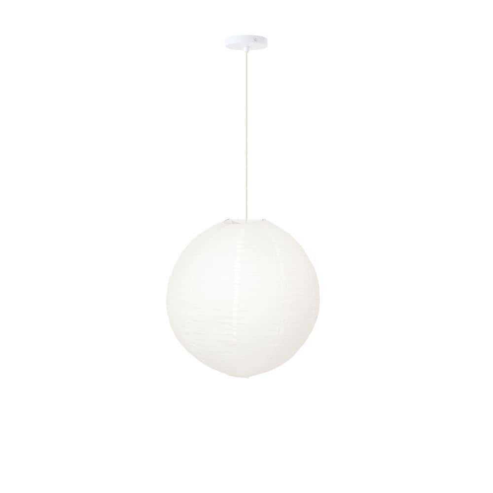 Orb 12 in. 60-Watt 1-Light White Hanging Lantern Pendant-Light with Round Fabric Shade and White Hardwire price history on PriceWatchPro