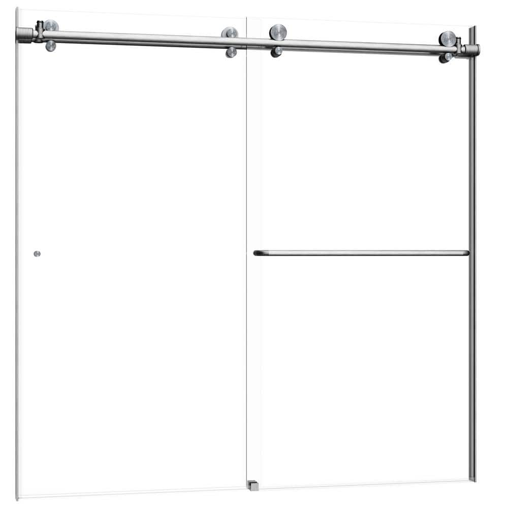 Eclipse 60" Frameless Brushed Nickel Sliding Tub Door with Clear Glass