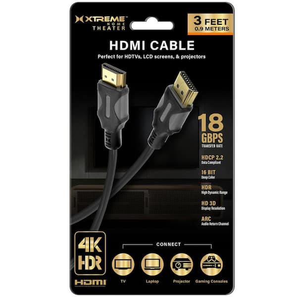 Home Theater 3 ft. 18Gbps, 4K HDR, HDMI 2.2, ARC, 16-Bit Deep Color HDMI Cable Wire - Black