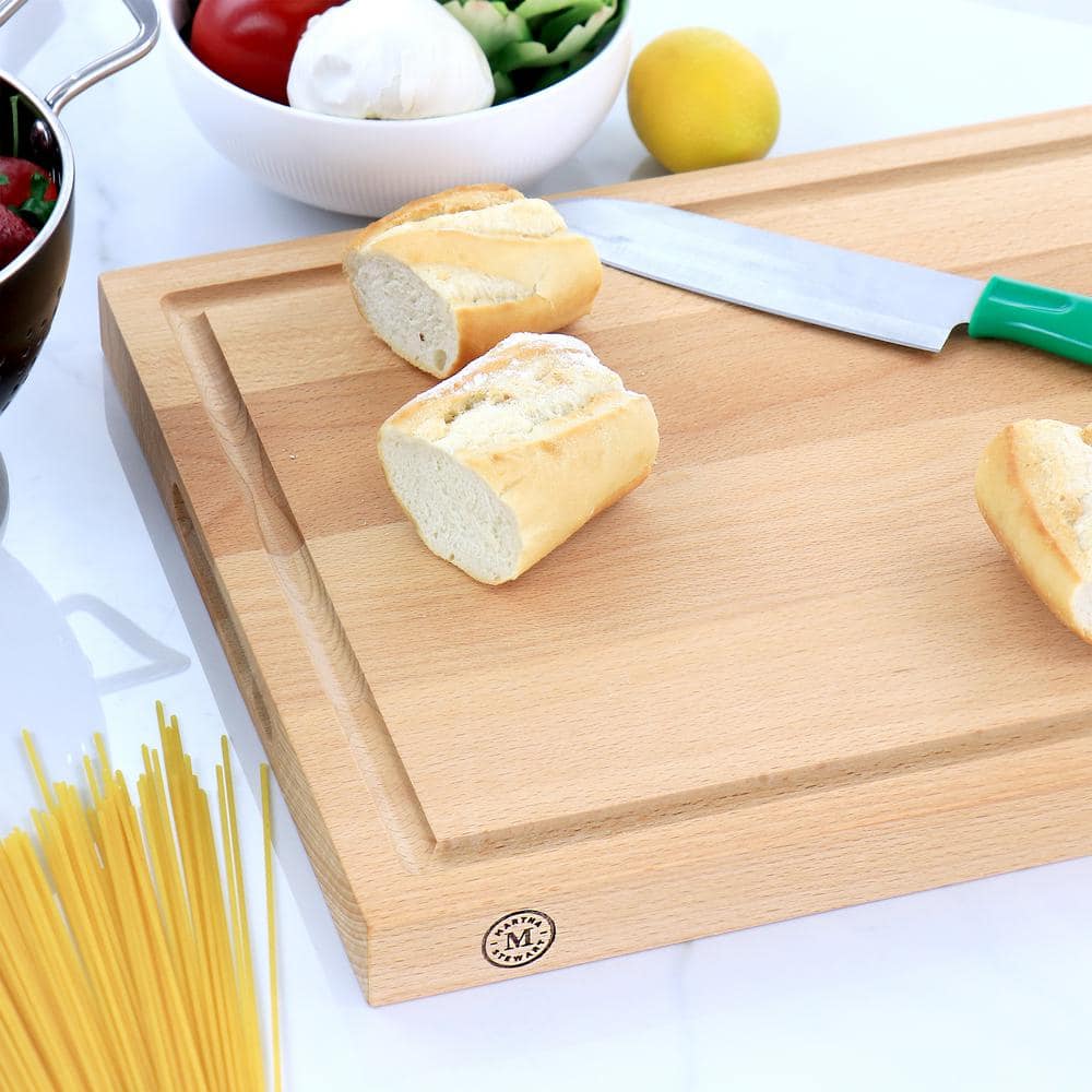 18" x 12" Beech Wood Rectangular Cutting Board with Grooves