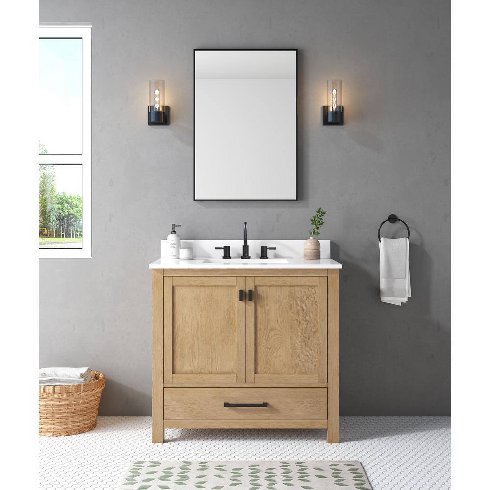 Modero 37" Brushed Oak Vanity with Cala White Stone Top