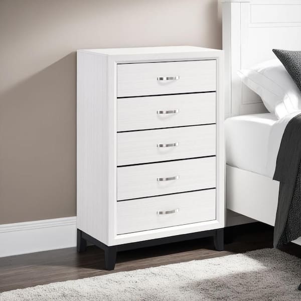 Ameya White and Black 5 Drawer 16.5 in. Chest of Drawers Dresser without Mirror