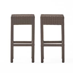 Wicker Outdoor Bar Stool - Set of 2, Dark Brown