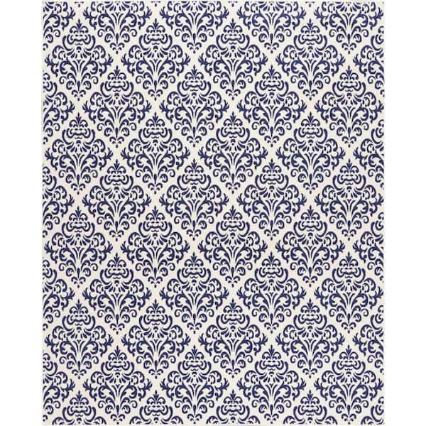 Nourison Grafix White/Blue 8 ft. x 10 ft. Persian Geometric Transitional Area Rug