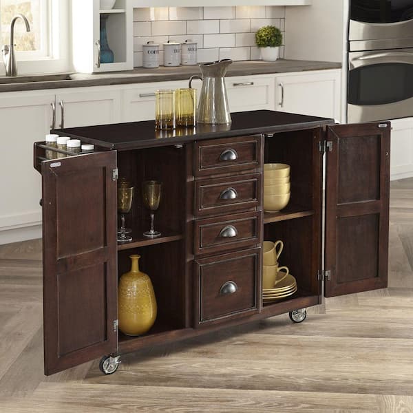 Home Styles Country Comfort Aged Bourbon Kitchen Cart With Wood Top