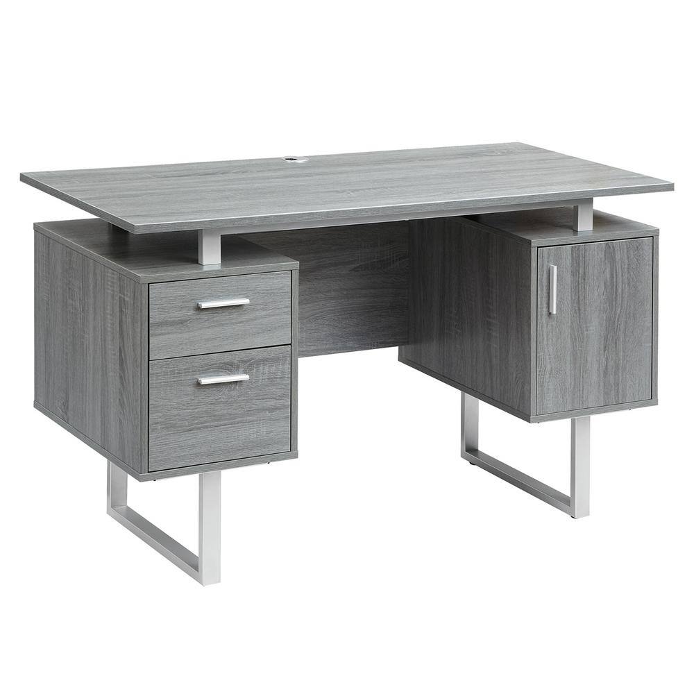 Sleek Modern Gray MDF Office Desk with Drawers and Filing Cabinet