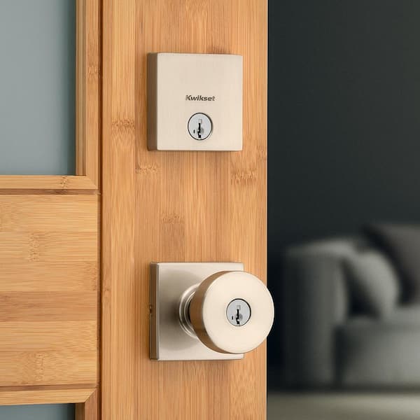 Pismo Keyed Entry Knob and Single Cylinder Deadbolt Combo Pack featuring SmartKey Security in Satin Nickel