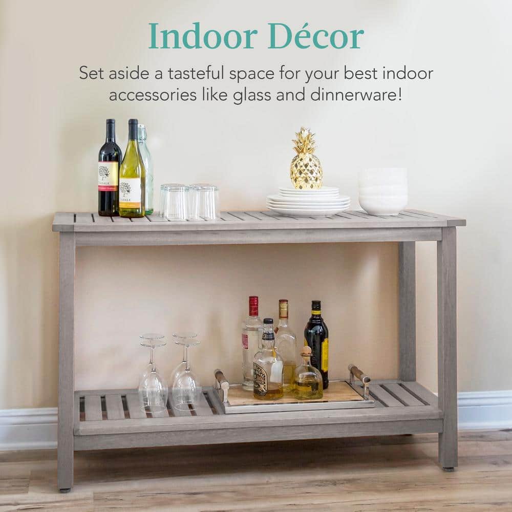 Eucalyptus 50'' Gray 2-Shelf Indoor/Outdoor Console Table with Storage