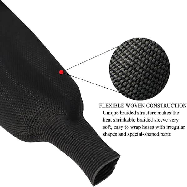 EKIEUDL - 1/2 in. 16 ft. Black Fabric Heat Shrink Tubing Braided Sleeving with Durable Abrasion Protection Flexible Cable Sheath