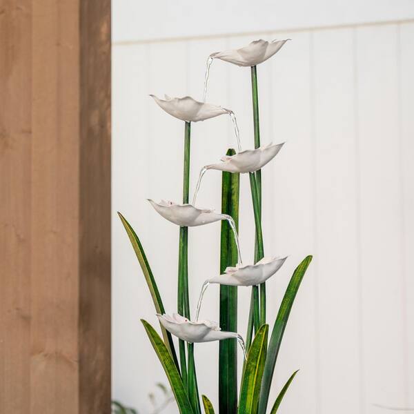 XBRAND Metal Sculptural Multi-tiered Flower Water Fountain