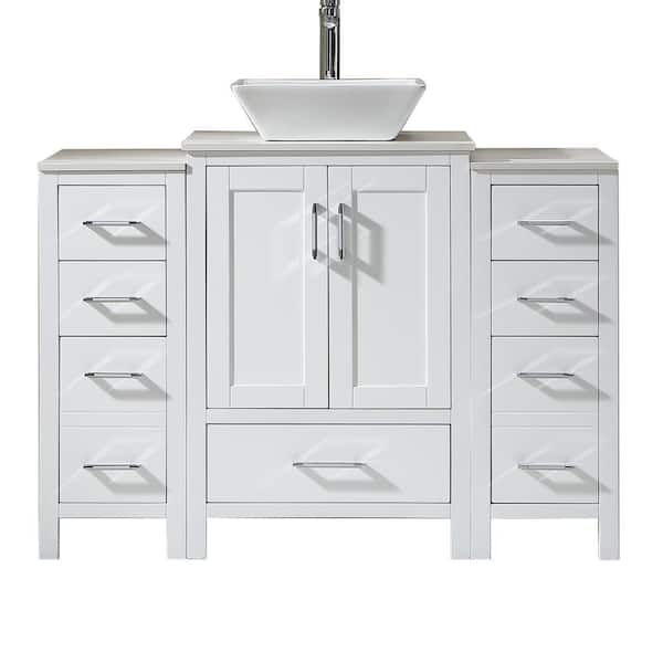 FORCLOVER 48 in. W x 22 in. D x 38.7 in. H Vessel Single Sink Freestanding Bath Vanity in White with White Engineer Top