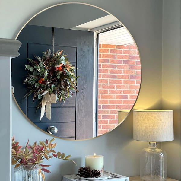 20 in. W x 20 in. H Round Aluminium Framed Brushed Gold Bathroom Vanity Mirror, Circle Wall Mirror