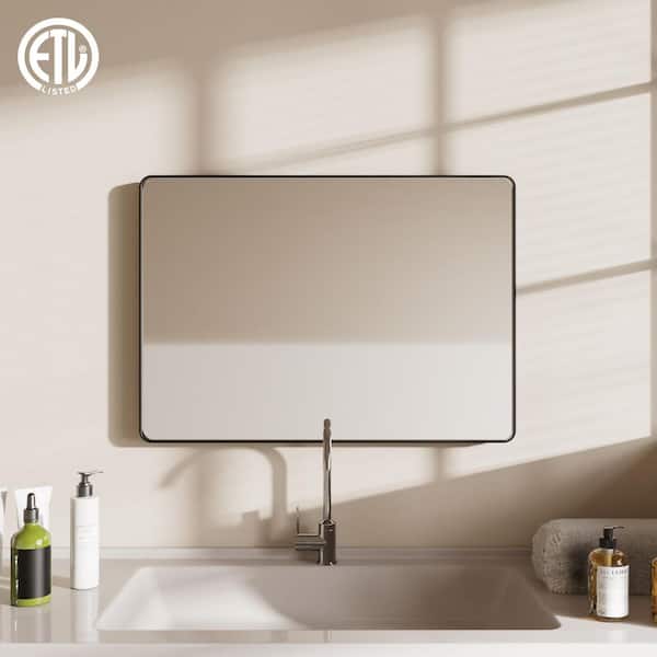 VINRAGE 40 in. W x 30 in. H Bath Mirror Square Black Framed Wall Mount Bathroom Vanity Mirror in Black