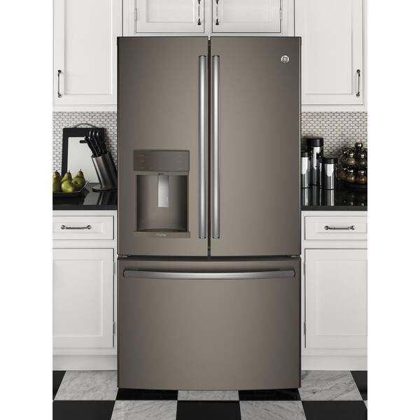 Ge Profile 27 8 Cu Ft French Door Refrigerator With Hands Free Autofill In Slate Fingerpint Resistant Pfe28kmkes The Home Depot