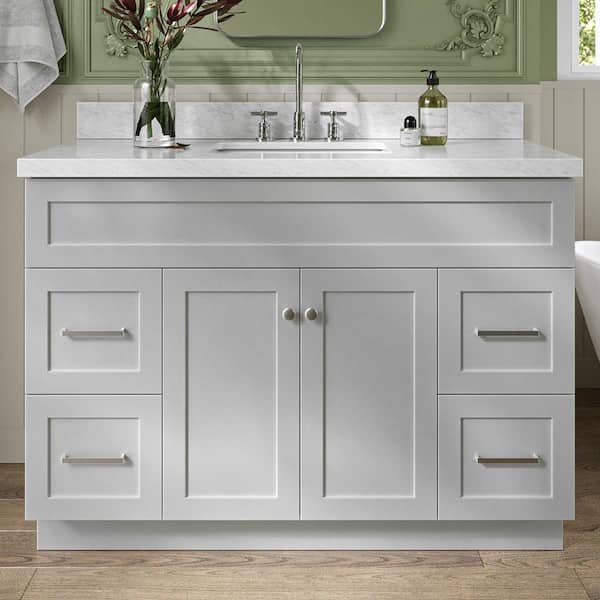 ARIEL Hamlet 49 in. W x 22 in. D x 36 in. H Bath Vanity in Grey with Carrara White Marble Vanity Top