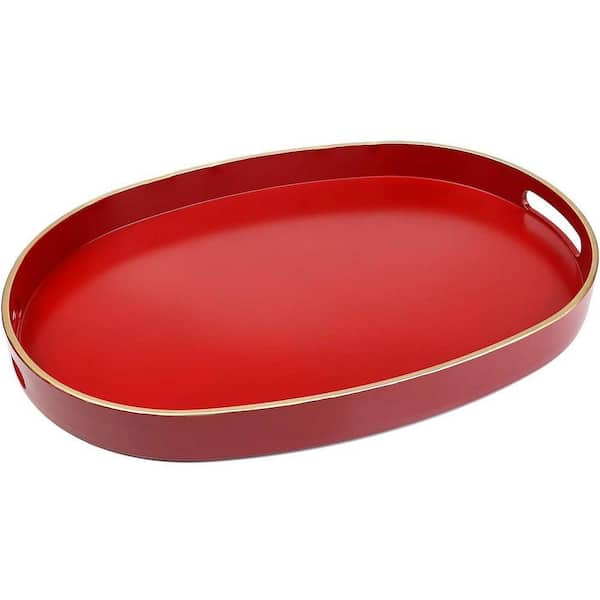 15.7 in. x 10.2 in. Red Plastic Oval Tray - Home Entertaining and