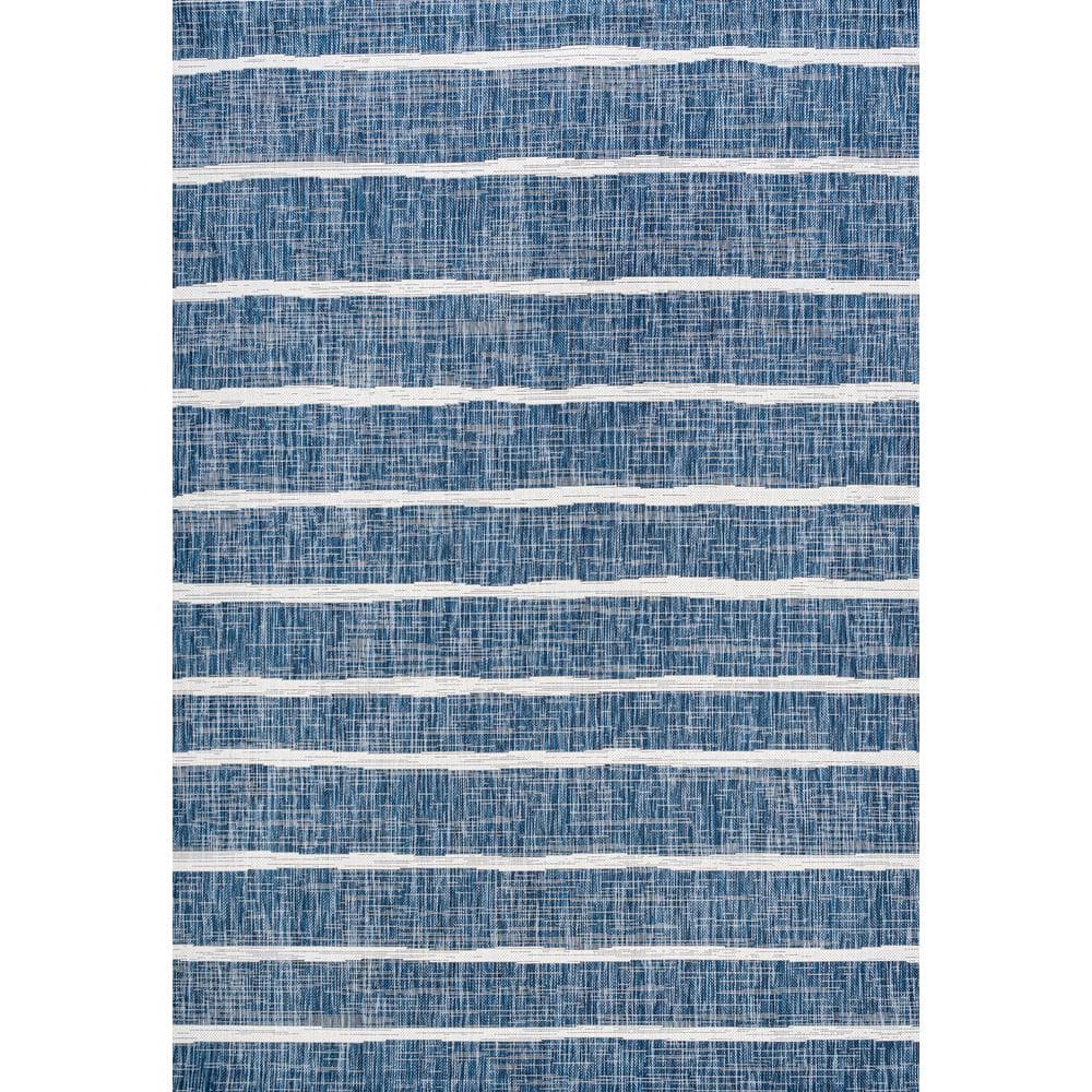 Blue and Ivory Striped Synthetic Reversible Area Rug