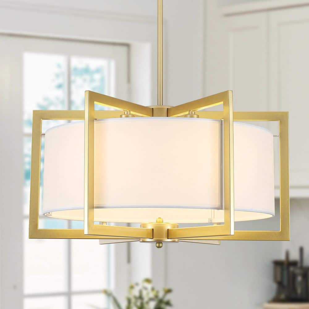 6-Light 21.3 in. Gold Modern Farmhouse Drum Chandelier with White Fabric Shade For Dining Room Bedroom Entryway price history on PriceWatchPro