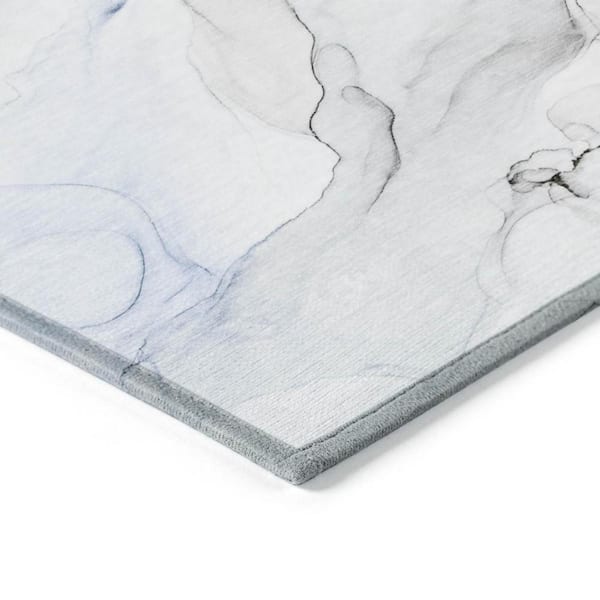 Ivory Blue and Gray 8 ft. Round Abstract Indoor / Outdoor Area Rug