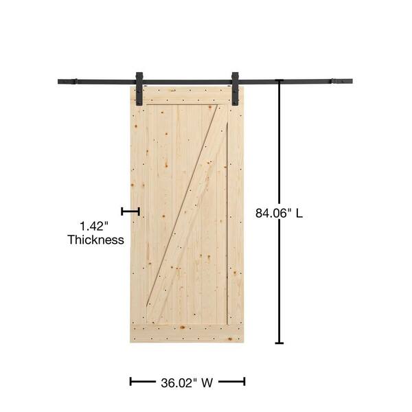 36 in. x 84 in. Canadian Hemlock Unfinished Sliding Barn Door with Hardware Kit 36 in. x 84 in. Canadian Hemlock Unfinished Sliding Barn Door with Hardware Kit