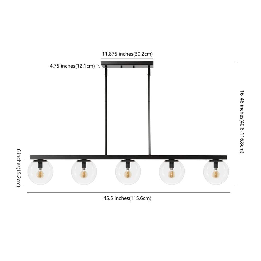 Luca Parisian 45.5" Black Glass Globe Linear LED Pendant Light