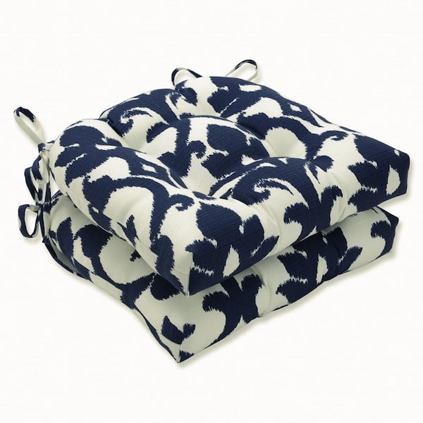 Pillow Perfect 16 x 15.5 Outdoor Dining Chair Cushion in Blue/White (Set of 2)