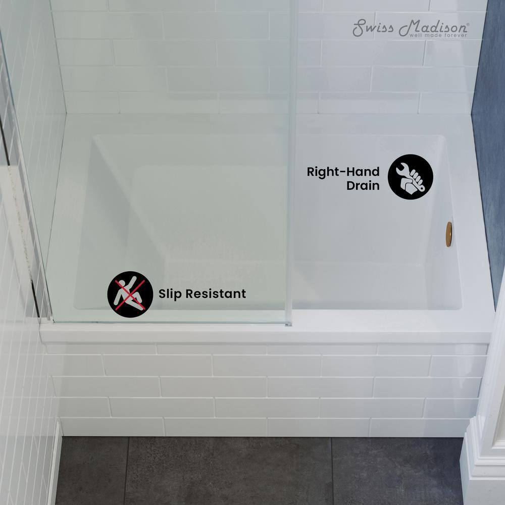 Voltaire Glossy White Acrylic Alcove Bathtub with Right-Hand Drain