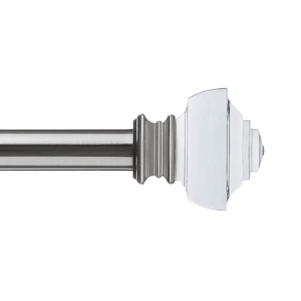 Lumi 36 in. - 72 in. Adjustable Single Curtain Rod 1 in. Dia. in Brushed Nickel with Crystal Square finials