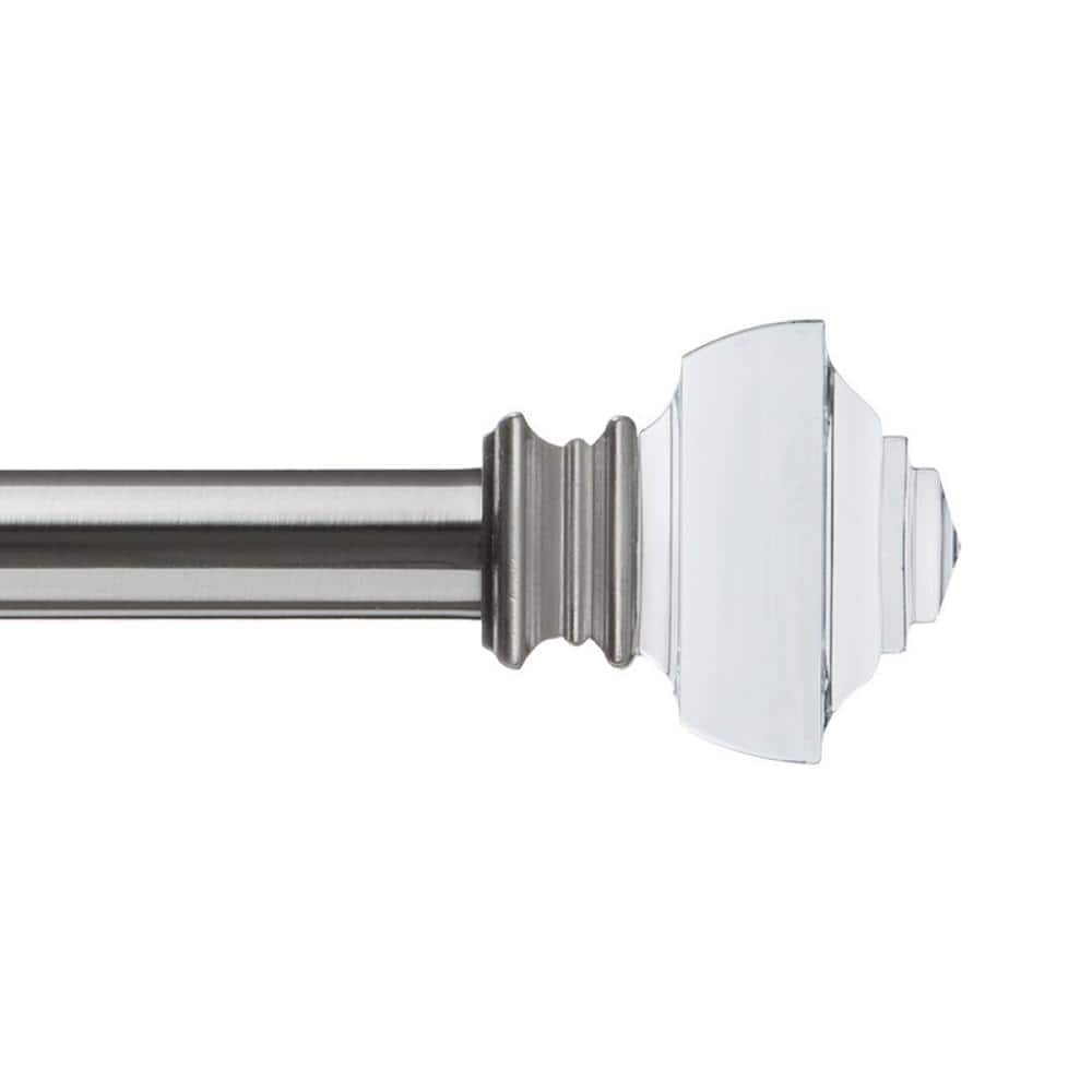 Brushed Nickel Curtain Rod with Crystal Square Finials, 72"-144"
