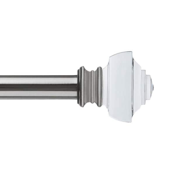Lumi 72 in. - 144 in. Adjustable Single Curtain Rod 1 in. Dia. in Brushed Nickel with Crystal Square finials