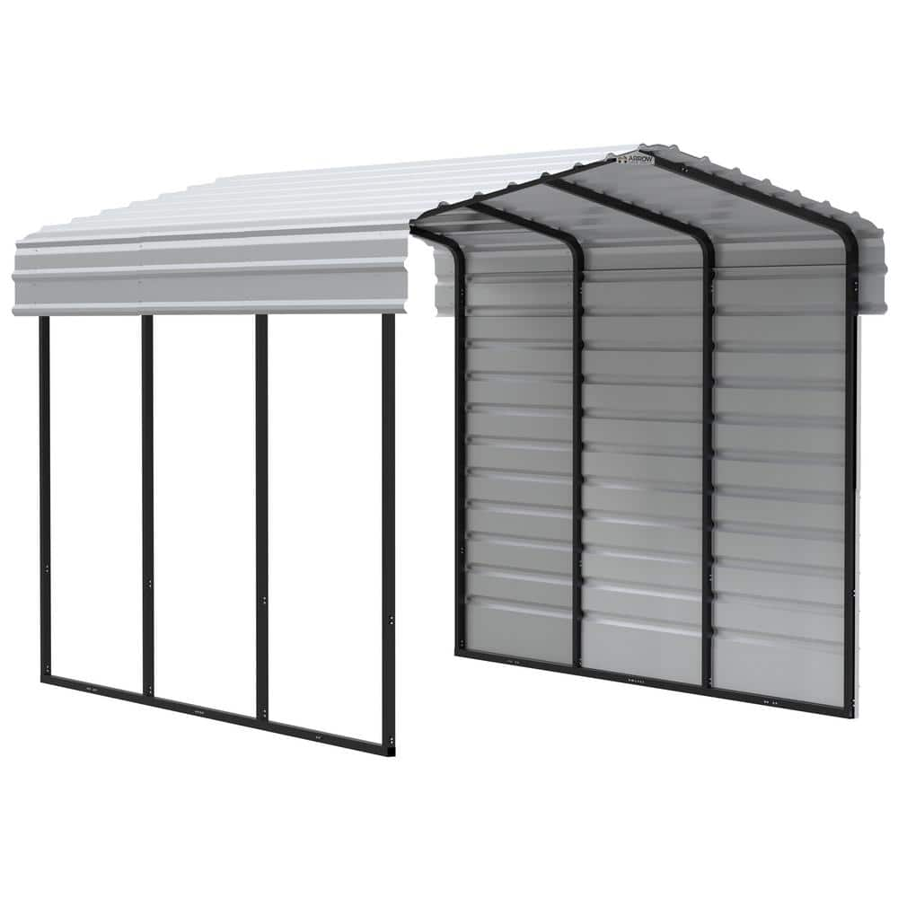 Arrow 10 ft. W x 15 ft. D x 9 ft. H Eggshell Galvanized Steel Carport with 1-sided Enclosure