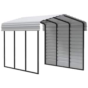 10 ft. W x 15 ft. D x 9 ft. H Eggshell Galvanized Steel Carport with 1-sided Enclosure