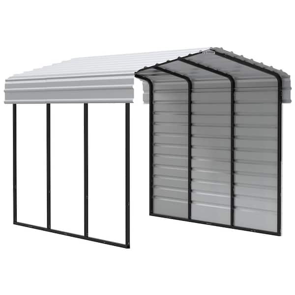 Arrow 10 ft. W x 15 ft. D x 9 ft. H Eggshell Galvanized Steel Carport with 1-sided Enclosure