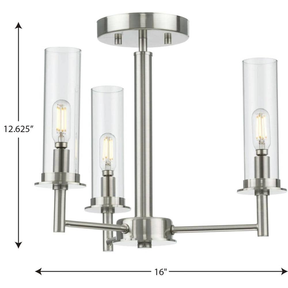 Kellwyn 16" Brushed Nickel Glass Semi-Flush Mount Light