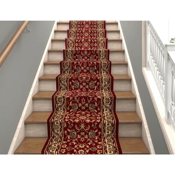 TrafficMaster - Marash Red 26 in. W x 12 in. L Your Choice Length 1 Ln. ft. Stair Runner Rug (Covers 2.2 sq. ft.)
