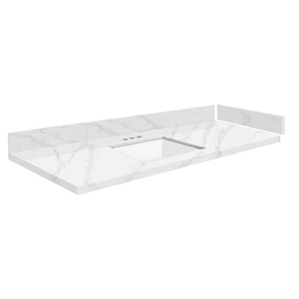 Transolid Silestone 49.25 in. W x 22.25 in. D Quartz White Rectangular Single Sink Vanity Top in Calacatta Gold
