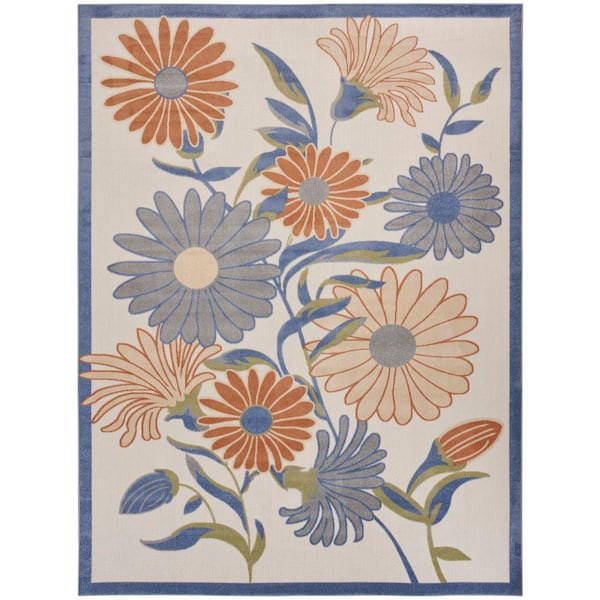 Aloha Beige Multicolor 9 ft. x 12 ft. Botanical Contemporary Indoor/Outdoor Area Rug